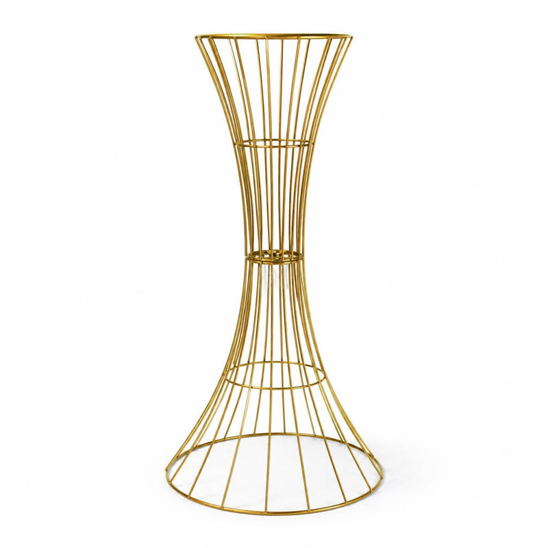 36-inch gold metal wire trumpet centerpiece stand or reversible hourglass pedestal prop - thumbnail number 1