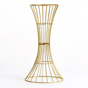 48" Tall Gold Metal Wire Trumpet Flower Centerpiece Stand – Reversible Hourglass Pedestal Prop