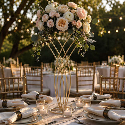Gold mermaid tail centerpiece stand with pastel roses - thumbnail number 4