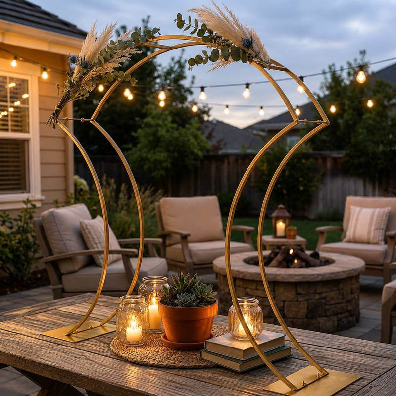 38" Curvy Design Gold Metal Floral Arch Frame – Wedding Table Centerpiece or Aisle Prop - thumbnail number 8