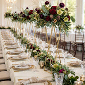 Gold metal pedestal stands with floral wedding centerpieces - thumbnail number 3