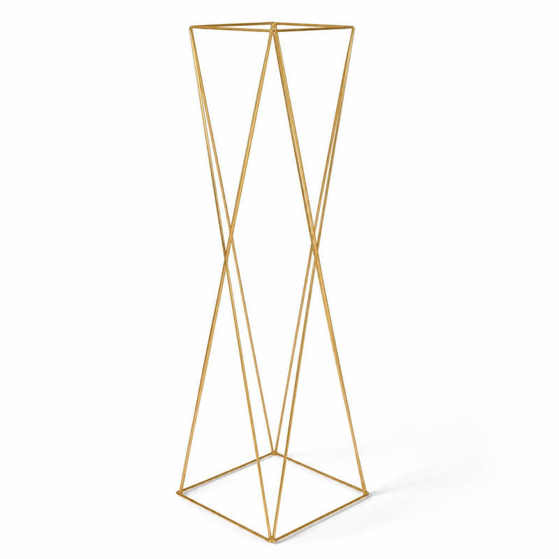 Gold metal geometric crisscross pedestal stand - thumbnail number 1