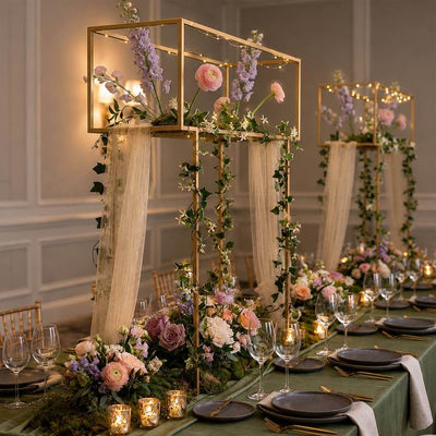 48" Gold Metal Rectangular Centerpiece Stand – Heavy Duty Tabletop Floral Arrangement Display Rack - thumbnail number 4