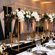 48" Gold Metal Rectangular Centerpiece Stand – Heavy Duty Tabletop Floral Arrangement Display Rack - thumbnail number 6