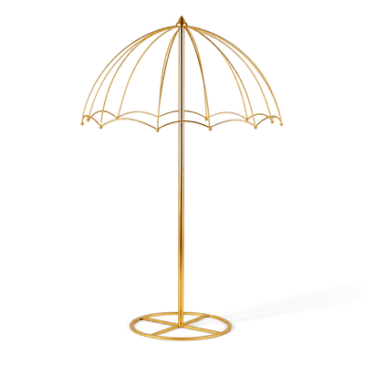 Elegant 42" Gold Metal Umbrella Flower Stand with round base on white background - thumbnail number 1