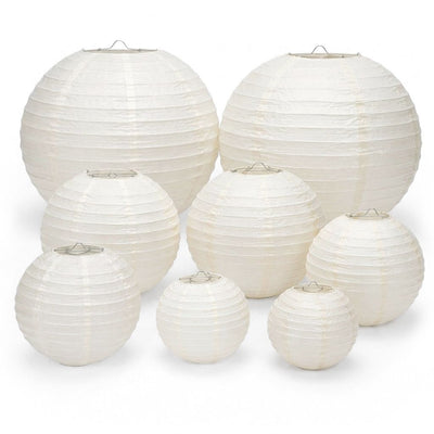 Set of 8 Ivory Hanging Paper Lanterns, Assorted Size Decorative Round Chinese Sky Lanterns - 6",8",10",14"