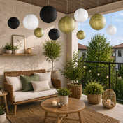Set of 8 Mixed Black Gold Hanging Paper Lanterns, Assorted Size Decorative Round Chinese Sky Lanterns - 6",8",10",14" - thumbnail number 11