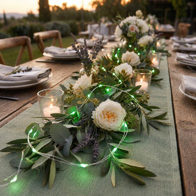 20 LED green micro fairy string lights woven into a floral table centerpiece - thumbnail number 5