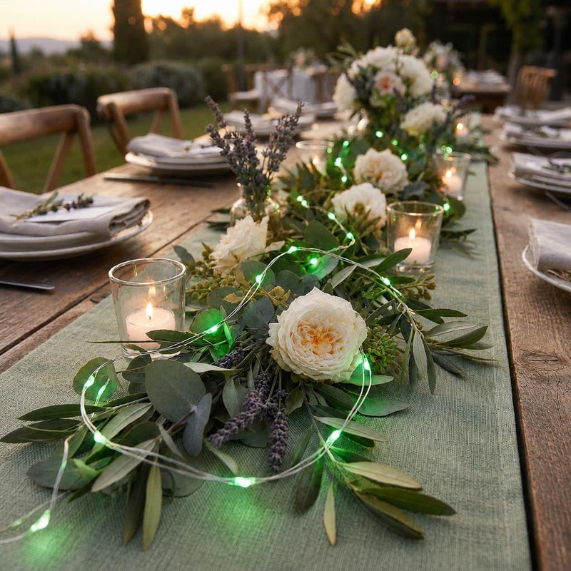 20 LED green micro fairy string lights woven into a floral table centerpiece - thumbnail number 5