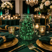 20 LED green micro fairy string lights inside a glass mason jar as a table centerpiece - thumbnail number 7