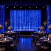 Blue LED curtain lights create a stunning backdrop for a stage set for a performance - thumbnail number 6