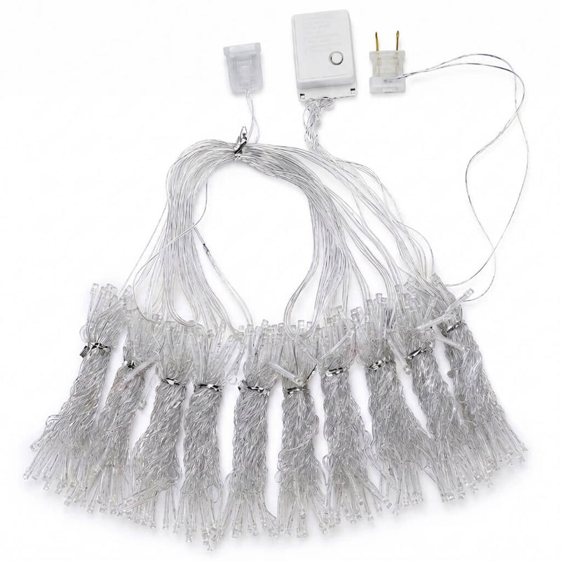 10ft by 10ft cool white LED curtain fairy lights with plug and controller isolated on white - thumbnail number 1