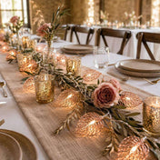 Rose gold leaf string lights with roses and candles on a dining table - thumbnail number 5