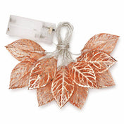 Unlit rose gold leaf string light garland with battery pack on white background - thumbnail number 1