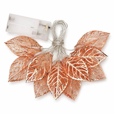 10 LED Rose Gold Leaves String Light Garland 5ft Warm White - Battery Operated Decorative Lighting