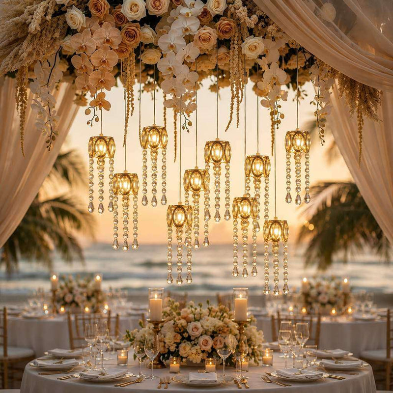 LED Crystal String Lights, Gold Oval Frame with Hanging Teardrop Pendants, Warm White Plug-in Chandelier Décor - thumbnail number 5