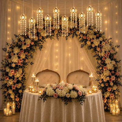 LED Crystal String Lights, Gold Oval Frame with Hanging Teardrop Pendants, Warm White Plug-in Chandelier Décor - thumbnail number 7