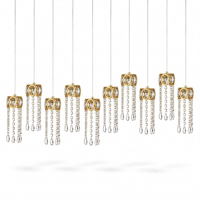 LED Crystal String Lights, Gold Oval Frame with Hanging Teardrop Pendants, Warm White Plug-in Chandelier Décor - thumbnail number 1