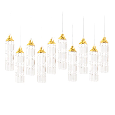 LED Crystal String Lights, Gold Bell Frame with Hanging Prism Pendants, Warm White Plug-in Chandelier Décor