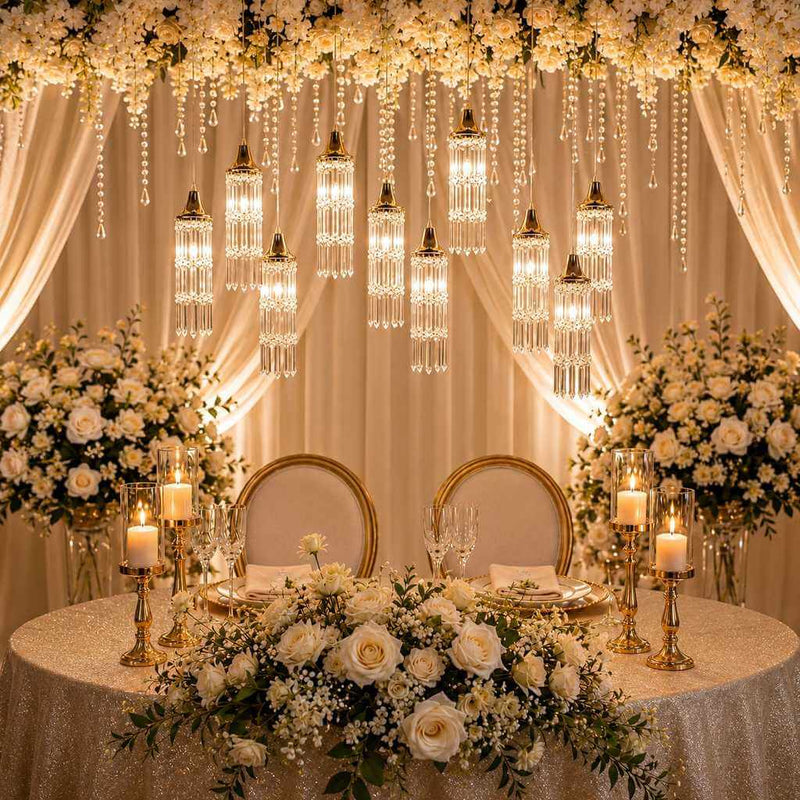 LED Crystal String Lights, Gold Bell Frame with Hanging Prism Pendants, Warm White Plug-in Chandelier Décor - thumbnail number 5