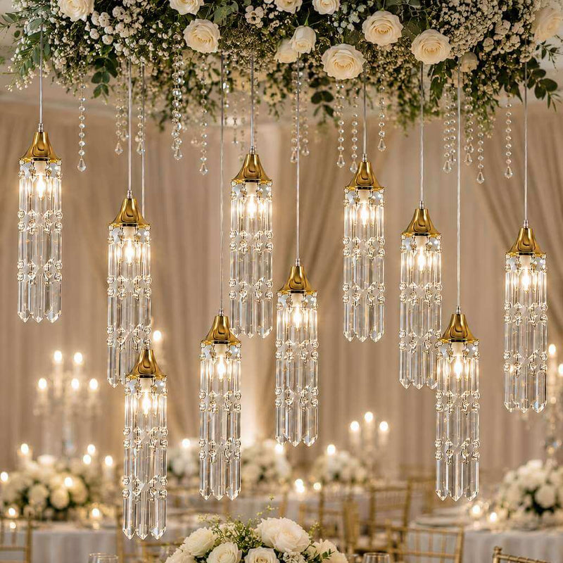 LED Crystal String Lights, Gold Bell Frame with Hanging Prism Pendants, Warm White Plug-in Chandelier Décor - thumbnail number 7