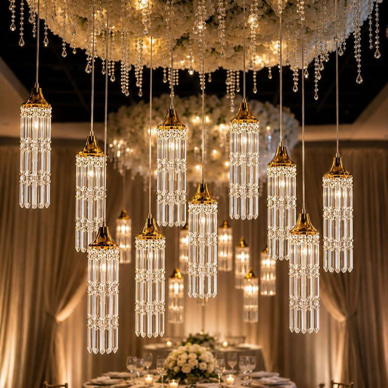 LED Crystal String Lights, Gold Bell Frame with Hanging Prism Pendants, Warm White Plug-in Chandelier Décor - thumbnail number 8