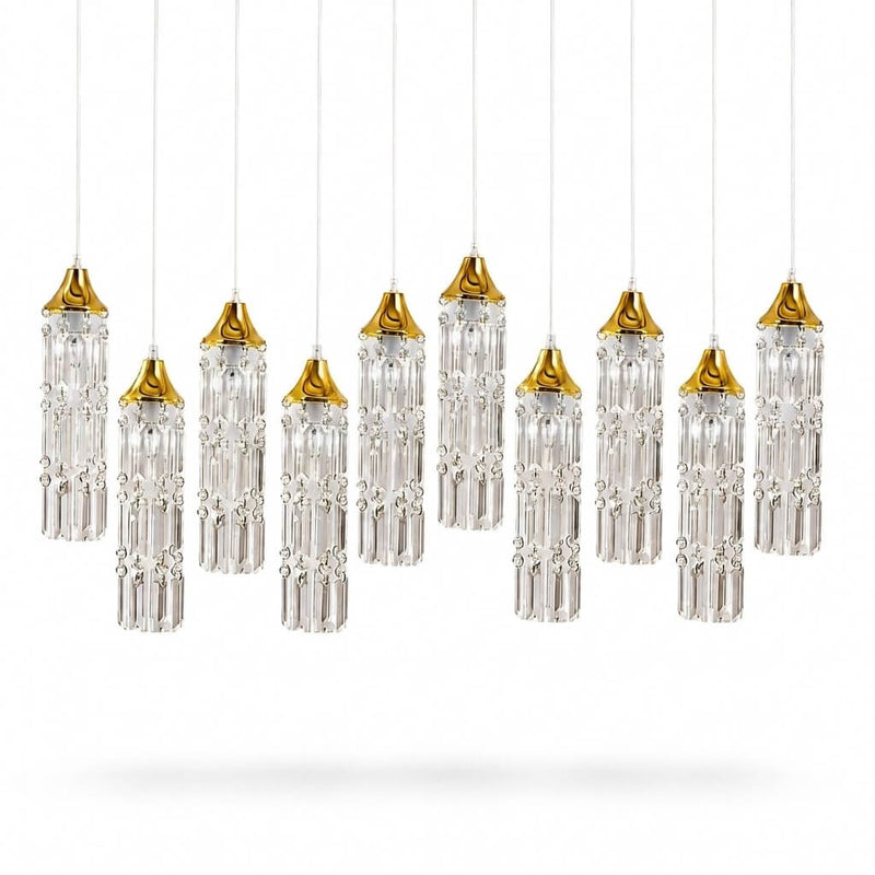LED Crystal String Lights, Gold Bell Frame with Hanging Prism Pendants, Warm White Plug-in Chandelier Décor - thumbnail number 1