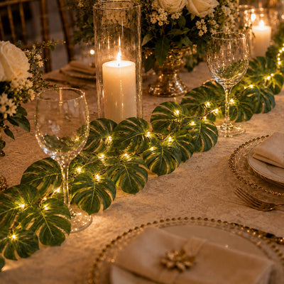 Warm White LED Artificial Monstera Leaf Garland String Lights, Wall Hanging Tropical Palm Leaves Vine 10ft - thumbnail number 7