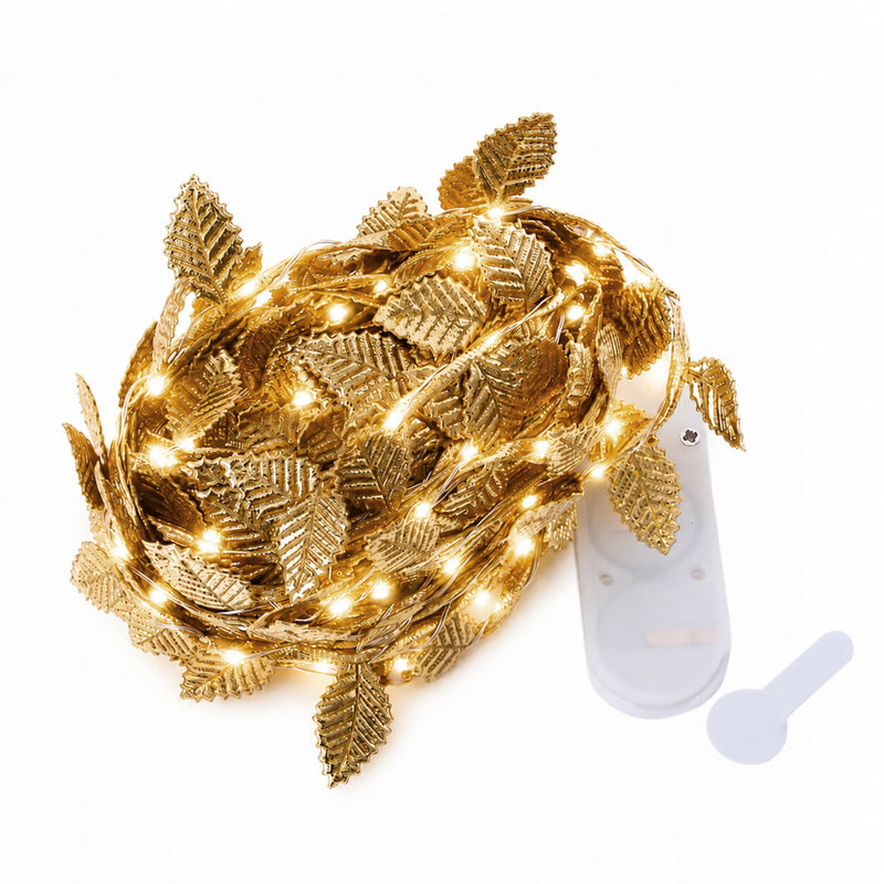 40 LED Garland Vine Lights 15ft Rose Leaf Design Metallic Gold Warm White - Battery Operated Decorative Lights - thumbnail number 2