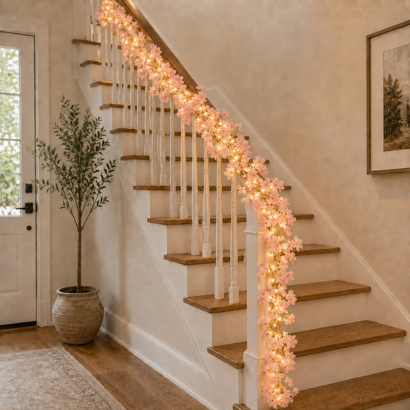 20 LED Artificial Garland String Lights 6ft Cherry Blossom Design Blush Warm White - Battery Operated Hanging Lights - thumbnail number 11