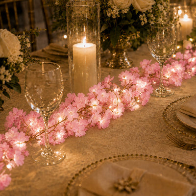 Pink cherry blossom LED garland decorating an elegant table setting - thumbnail number 7