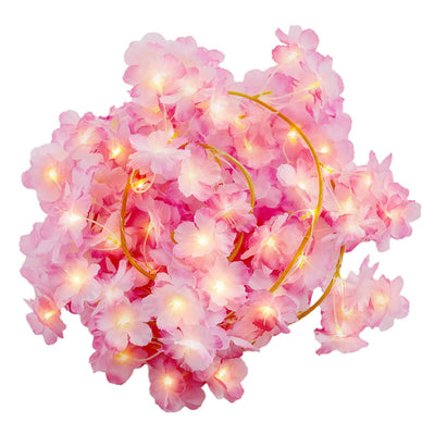 Pink cherry blossom garland with warm white LED lights - thumbnail number 2