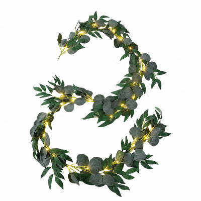 6ft eucalyptus leaf garland lit with warm white LED lights - thumbnail number 2