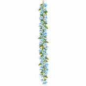 A single 6ft blue jasmine silk flower garland hanging vertically on white - thumbnail number 1
