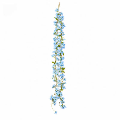 A single 6ft blue jasmine silk flower garland hanging vertically - thumbnail number 2