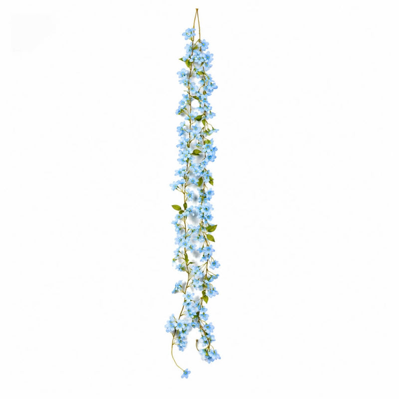 A single 6ft blue jasmine silk flower garland hanging vertically - thumbnail number 2