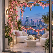 LED pink jasmine garland decorating a balcony with city views - thumbnail number 8