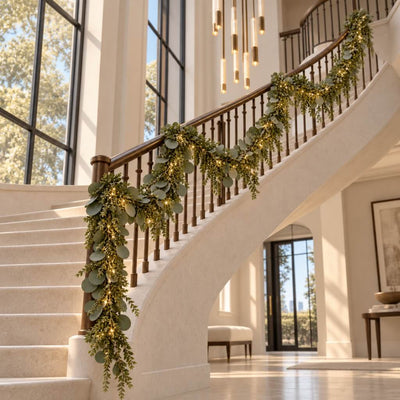 Artificial Eucalyptus and Boxwood Leaf Garland String Lights, Warm White 20 LED Battery Operated Fairy Lights with Fake Greenery Hanging Vines - 6.5ft - thumbnail number 8