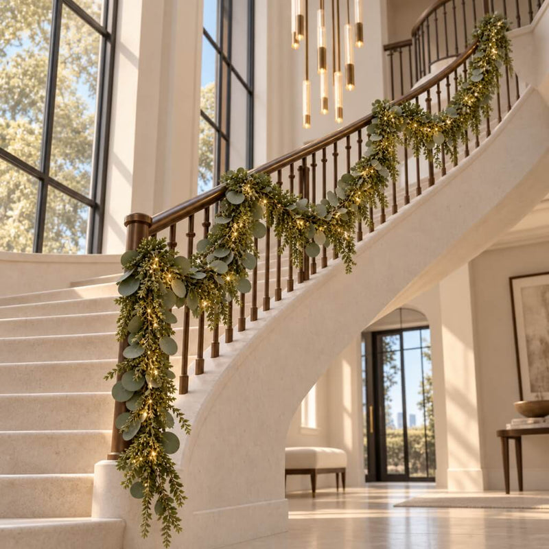 Artificial Eucalyptus and Boxwood Leaf Garland String Lights, Warm White 20 LED Battery Operated Fairy Lights with Fake Greenery Hanging Vines - 6.5ft - thumbnail number 8