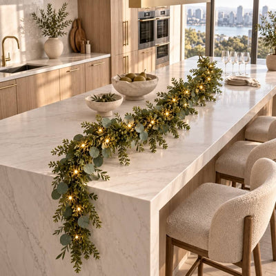 Artificial Eucalyptus and Boxwood Leaf Garland String Lights, Warm White 20 LED Battery Operated Fairy Lights with Fake Greenery Hanging Vines - 6.5ft - thumbnail number 10