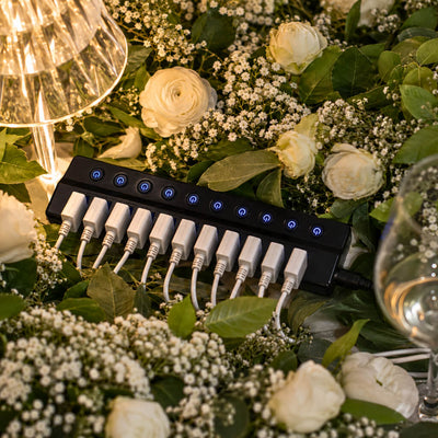 USB 3.0 10-Port Powered Charging Hub – 12V/2A with Independent Switches for LED Lamps, Event Lights & Wedding Installations - thumbnail number 2