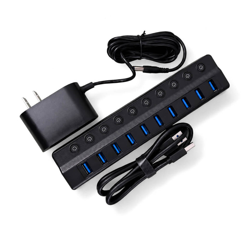 USB 3.0 10-Port Powered Charging Hub – 12V/2A with Independent Switches for LED Lamps, Event Lights & Wedding Installations - thumbnail number 1