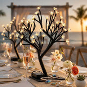 Black artificial cherry blossom tree centerpiece with LED lights for a beach wedding - thumbnail number 4