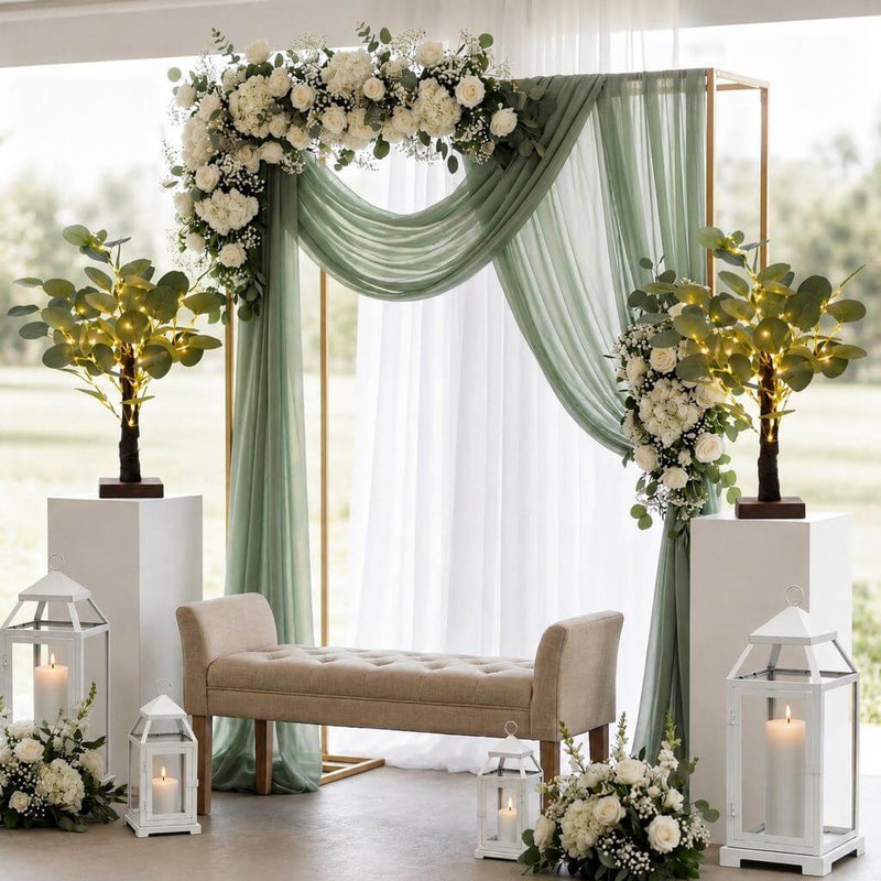 17 inch LED artificial eucalyptus trees as decor for an elegant wedding ceremony backdrop - thumbnail number 5