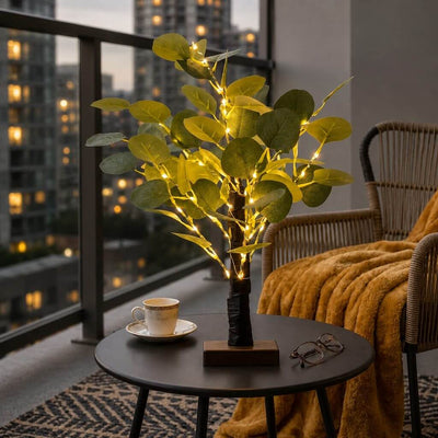 17 inch LED artificial eucalyptus tree on a balcony table with a city view - thumbnail number 8