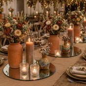 Dried flowers and candles in vases on a 14 inch round mirror tray - thumbnail number 3