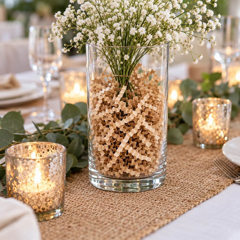 Natural brown crinkle-cut paper shred used as vase filler holding white flowers - thumbnail number 4