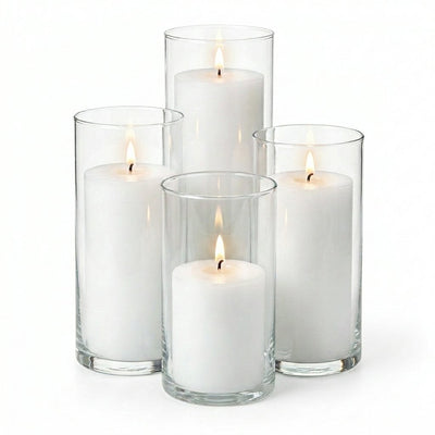 Richland Slim Pillar Candles & Eastland Cylinder Holders Set of 8 - White - thumbnail number 2