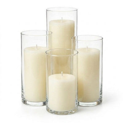 Richland Pillar Candles & Eastland Cylinder Holders Set of 48 - Light Ivory