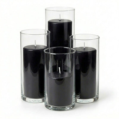Richland Pillar Candles & Eastland Cylinder Holders Set of 4 - Black